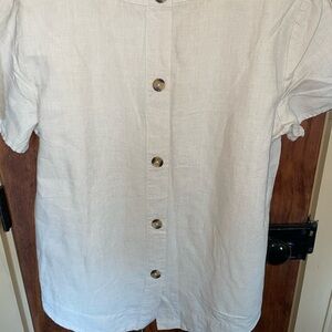 Ellen Tracy Linen Button-Up Shirt Beige